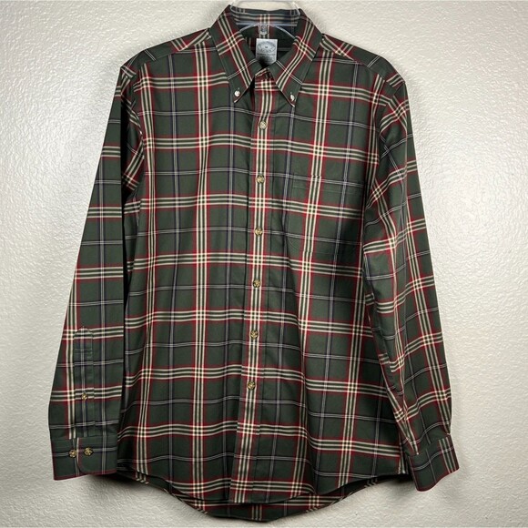 Brooks Brothers Supima Cotton Casual Shirt Green Check Long-Sleeve Button-Down - Picture 2 of 11